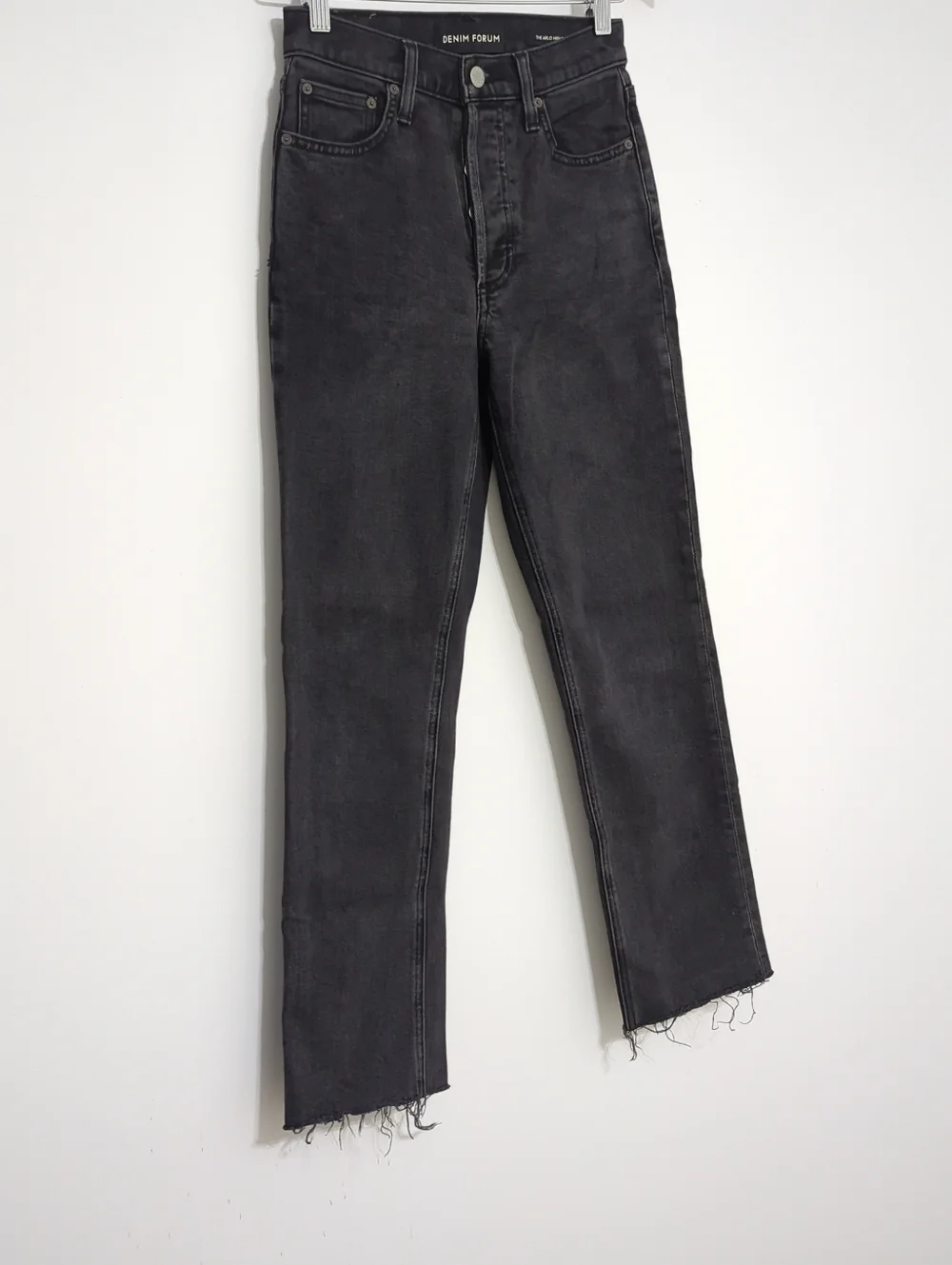 Denim Forum Arlo Jeans High Rise Straight Washed Black Frayed Hem Size 24 - Picture 4 of 8